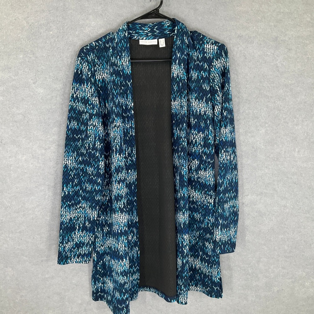 Susan Graver Cardigan Open Front Knit Womens Sz S Artsy Eclectic‎ Stretch Office